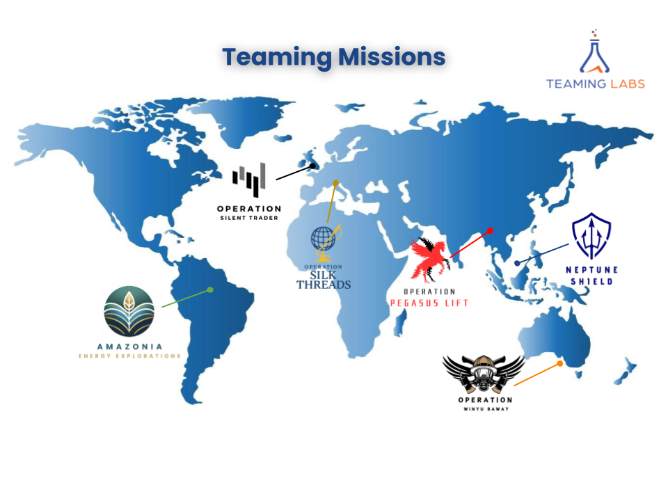 World map with hotspots for six Teaming Missions