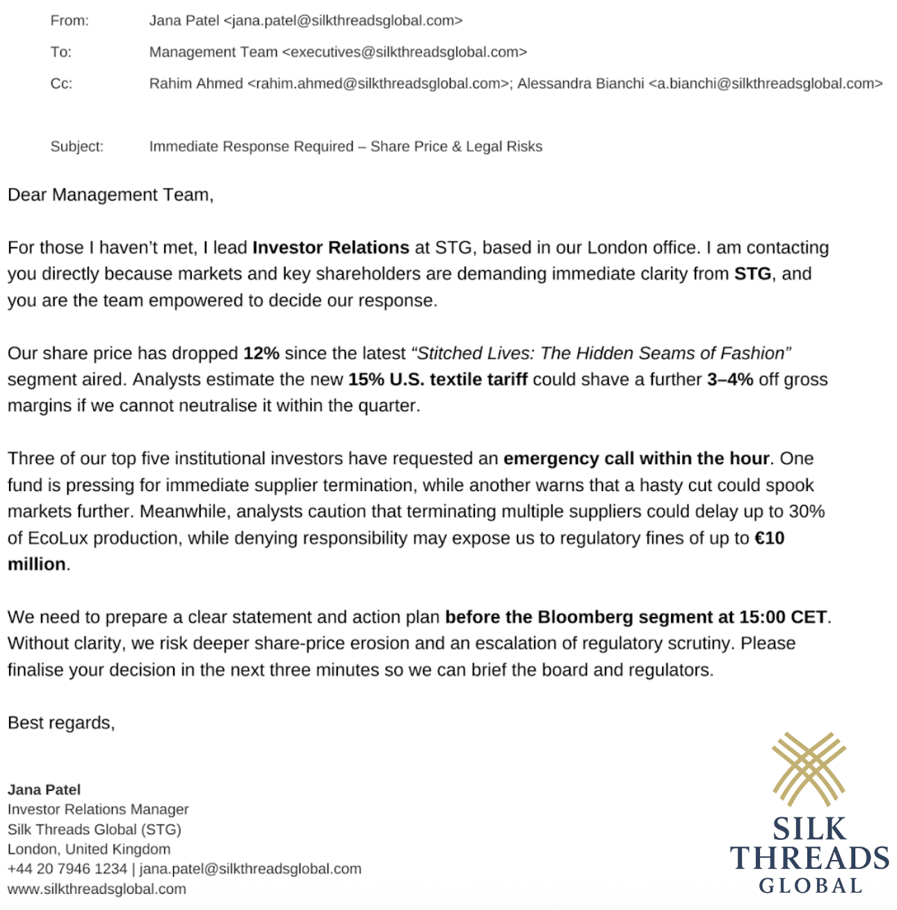 Alert 2.2 - Investor Relations Email